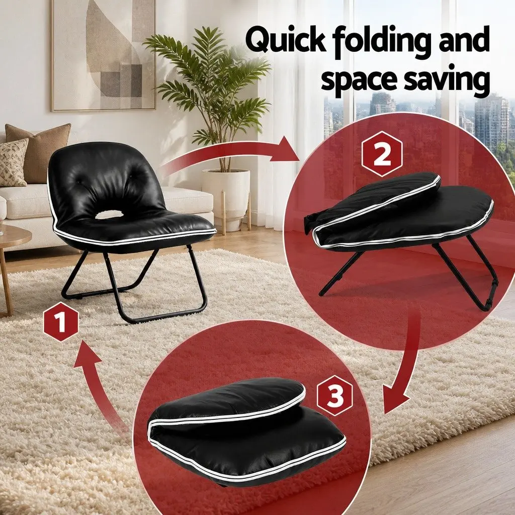 Portable Folding Chair 2-In-1 Camping Armchair Tote Bag Lounge Seat Black