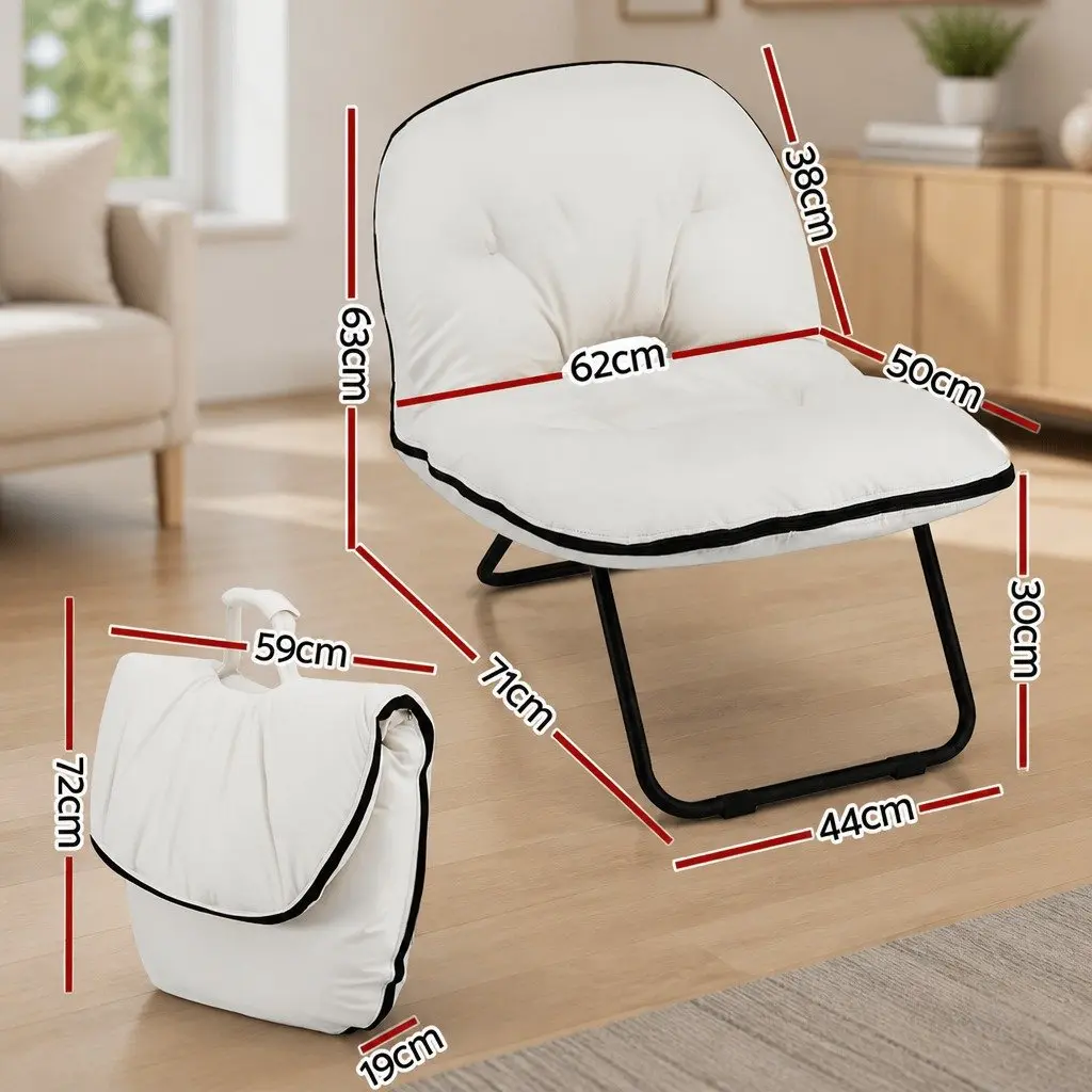 Foldable Armchair 2-in-1 Lounge Chair Compact White Durable Upholstery Metal Frame