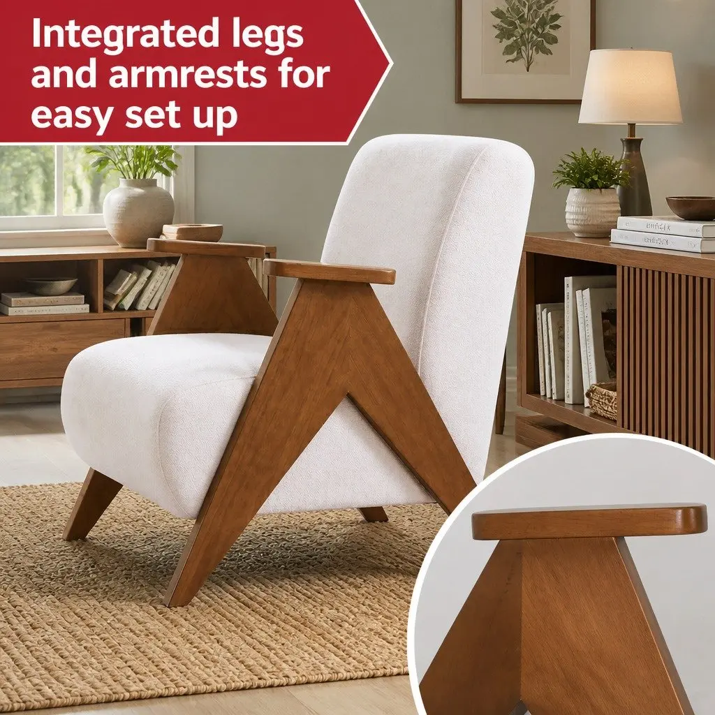 Armchair Accent Chair Upholstered Sturdy Wood Frame Chenille Fabric Living Room