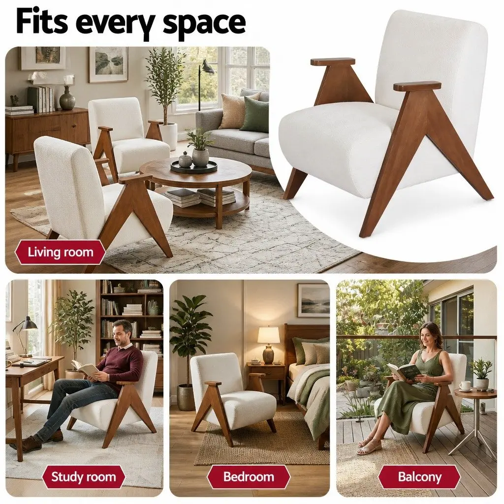 Armchair Accent Chair Upholstered Sturdy Wood Frame Chenille Fabric Living Room