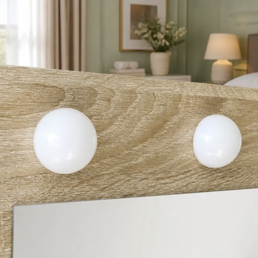 Dressing Table Vanity Set with LED Mirror Stool Makeup Bedroom Furniture Storage