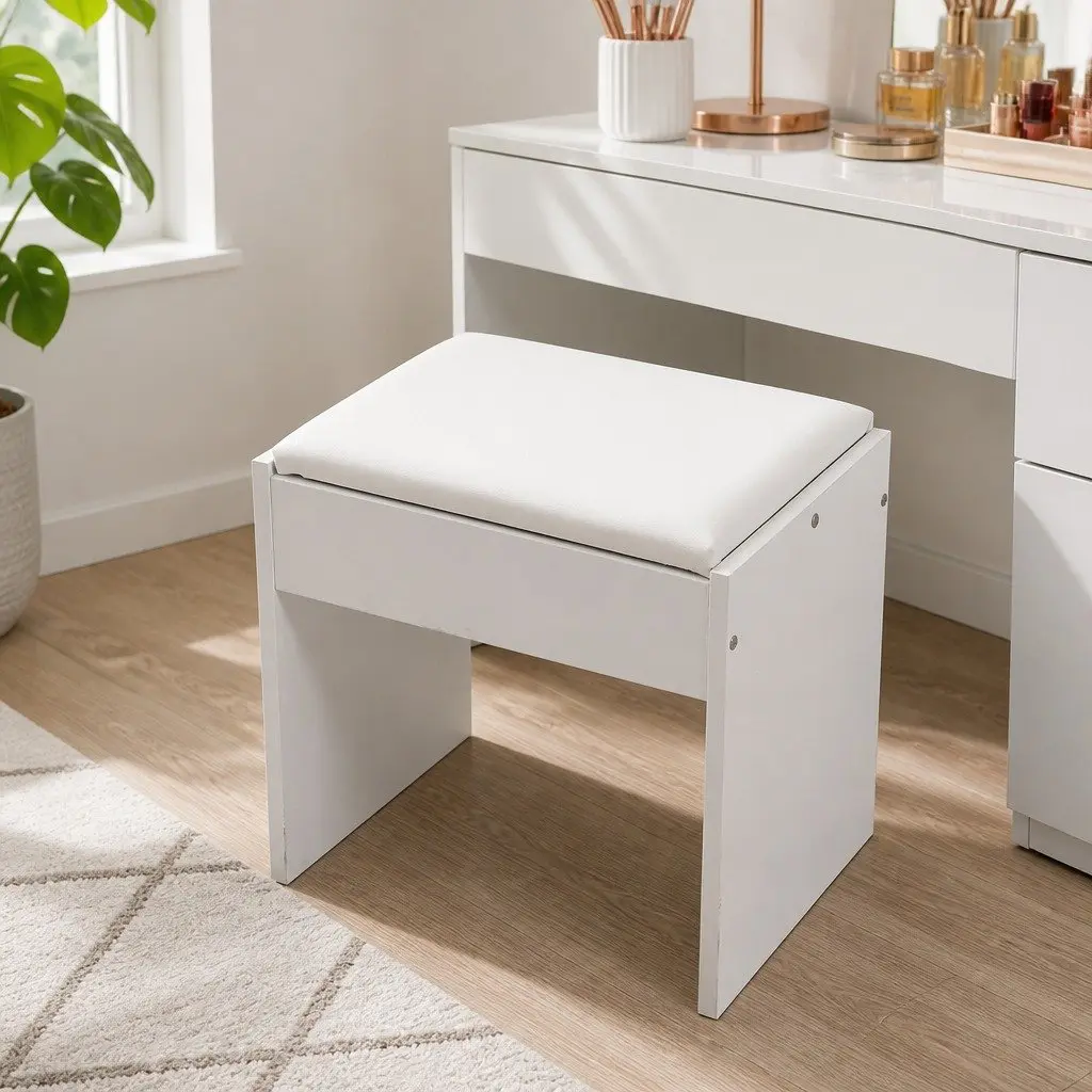 Dressing Table Vanity Set White with LED Mirror 94cm MDF and Particleboard