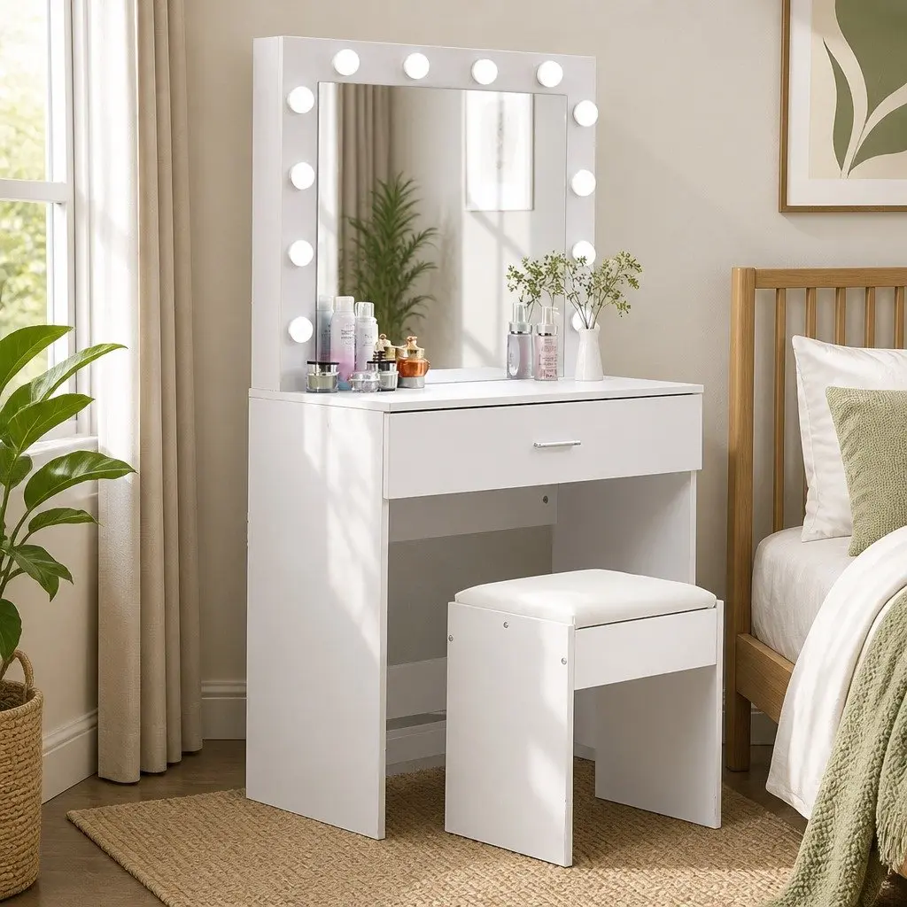 Dressing Table Set with LED Mirror and Stool