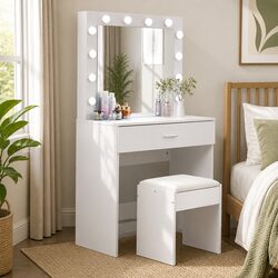Elegant Dressing Table Set with LED Mirror and Stool