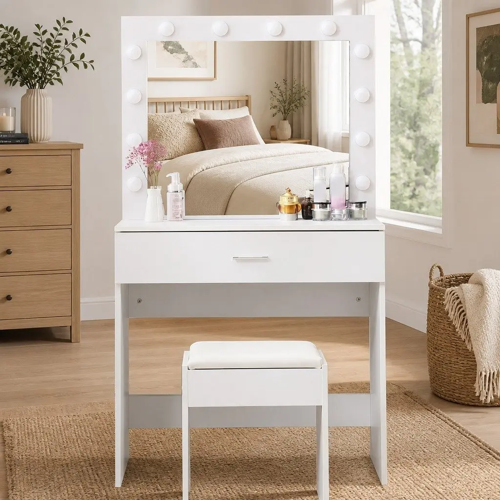 Dressing Table Set with LED Mirror and Stool