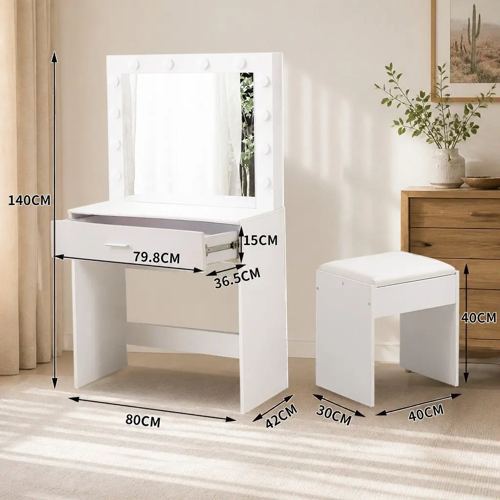 Dressing Table Set with LED Mirror and Stool