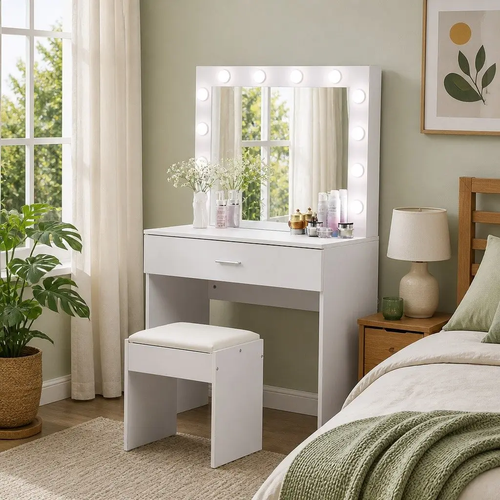 Dressing Table Set with LED Mirror and Stool