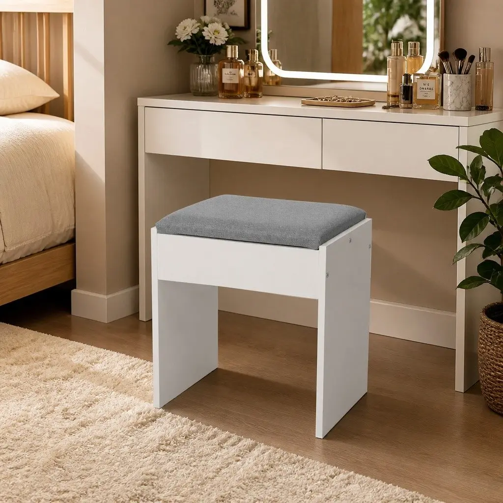LED Mirror Vanity Makeup Desk with Stool and Storage