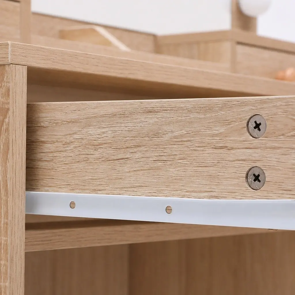 Oak Dressing Table Stool Set with LED Mirror and Storage