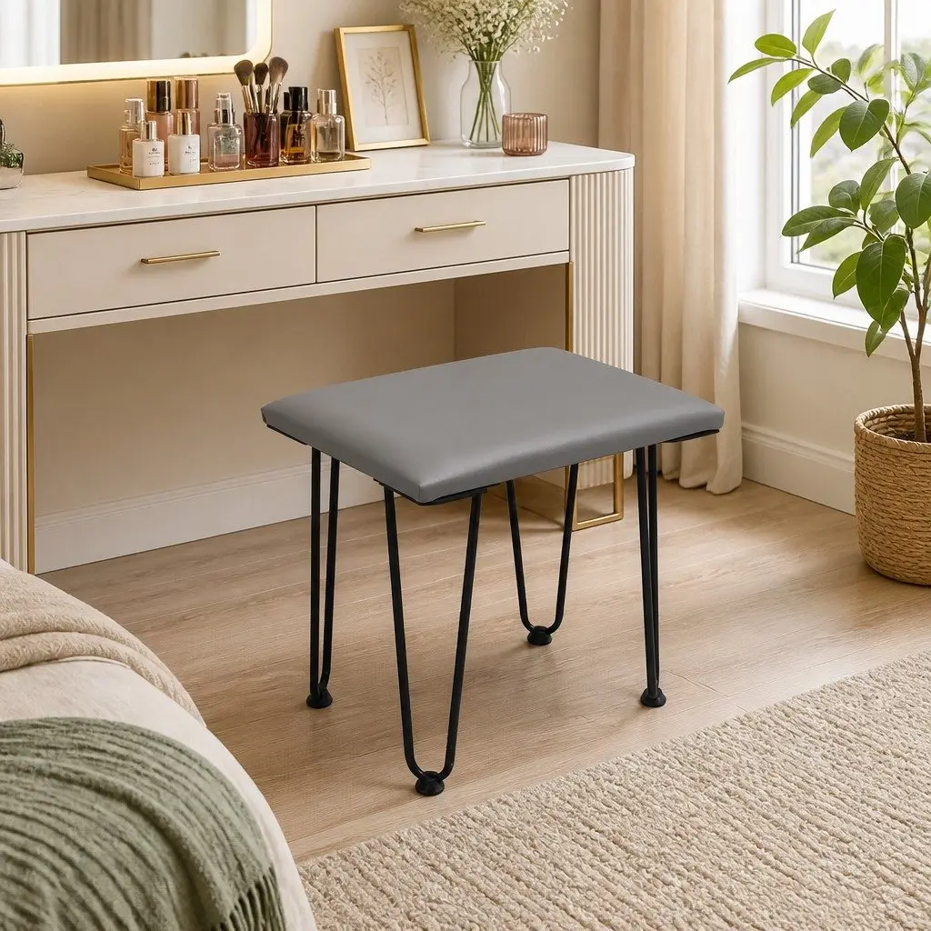 Brown Makeup Vanity with LED Light Strip and Stool