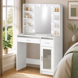 Elegant LED Lighted Vanity Desk with Storage