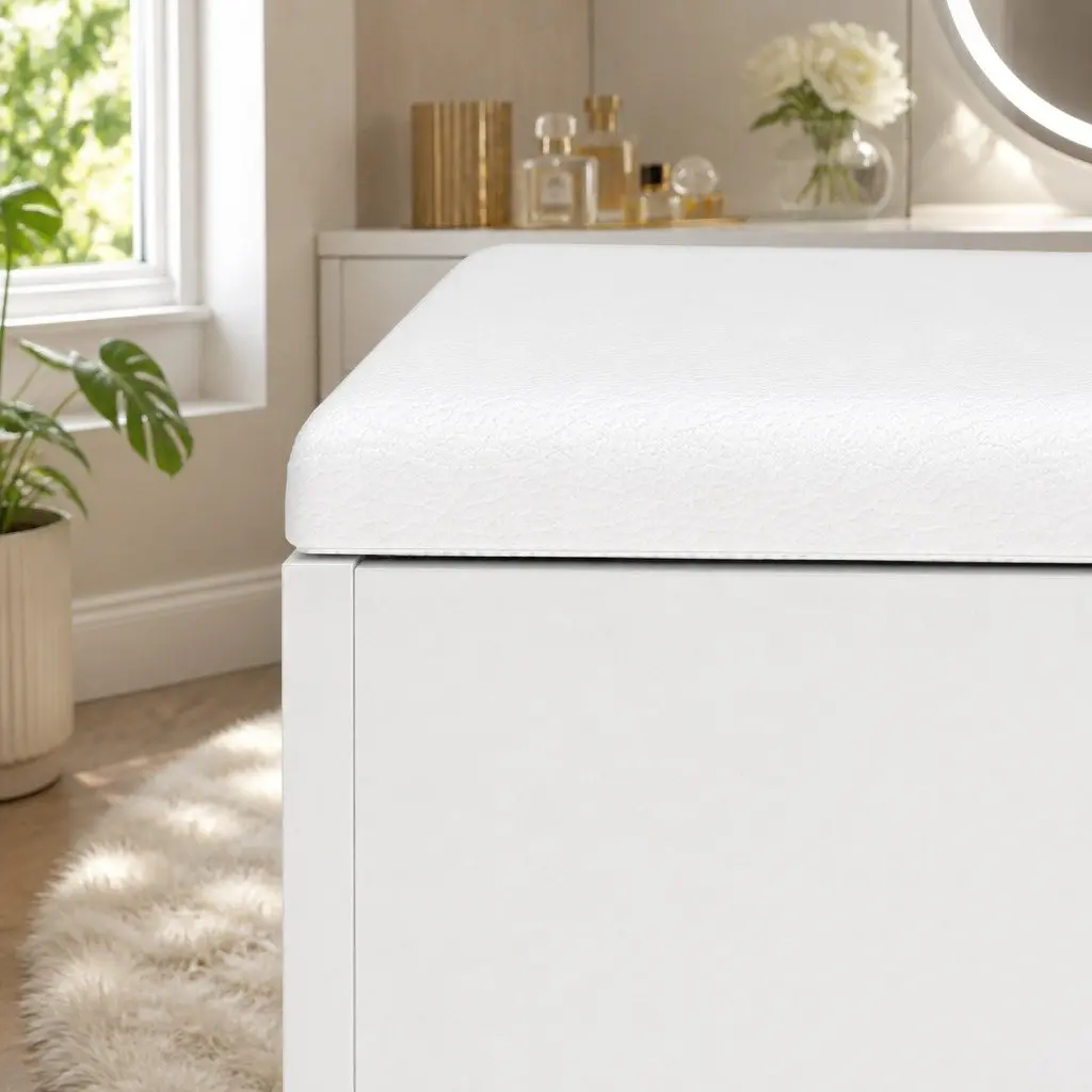 Dressing Table LED Makeup Mirror Vanity Desk 10 Drawers Padded Stool White Particle Board