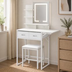 Elegant LED Makeup Mirror Vanity Desk Set in White