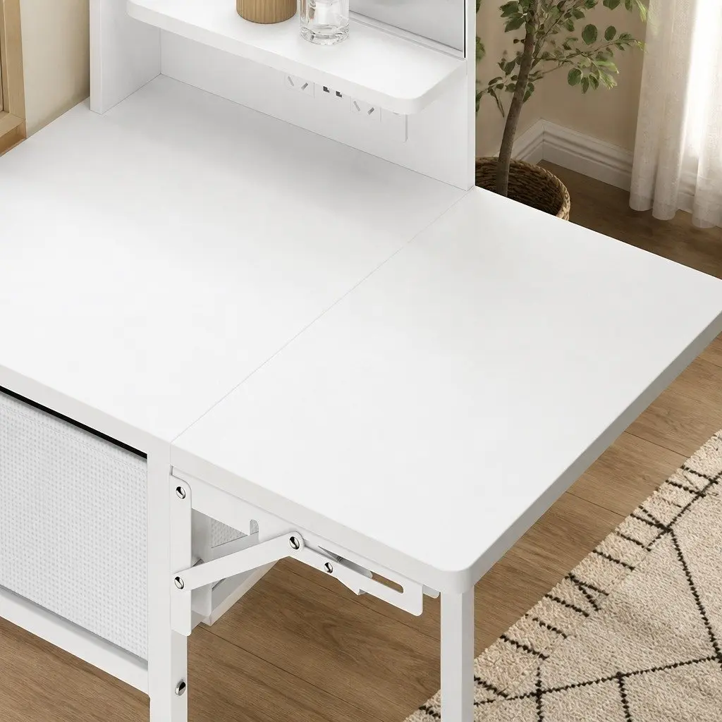 Dressing Table LED Makeup Mirror Vanity Desk Foldable Panel Stool Set White