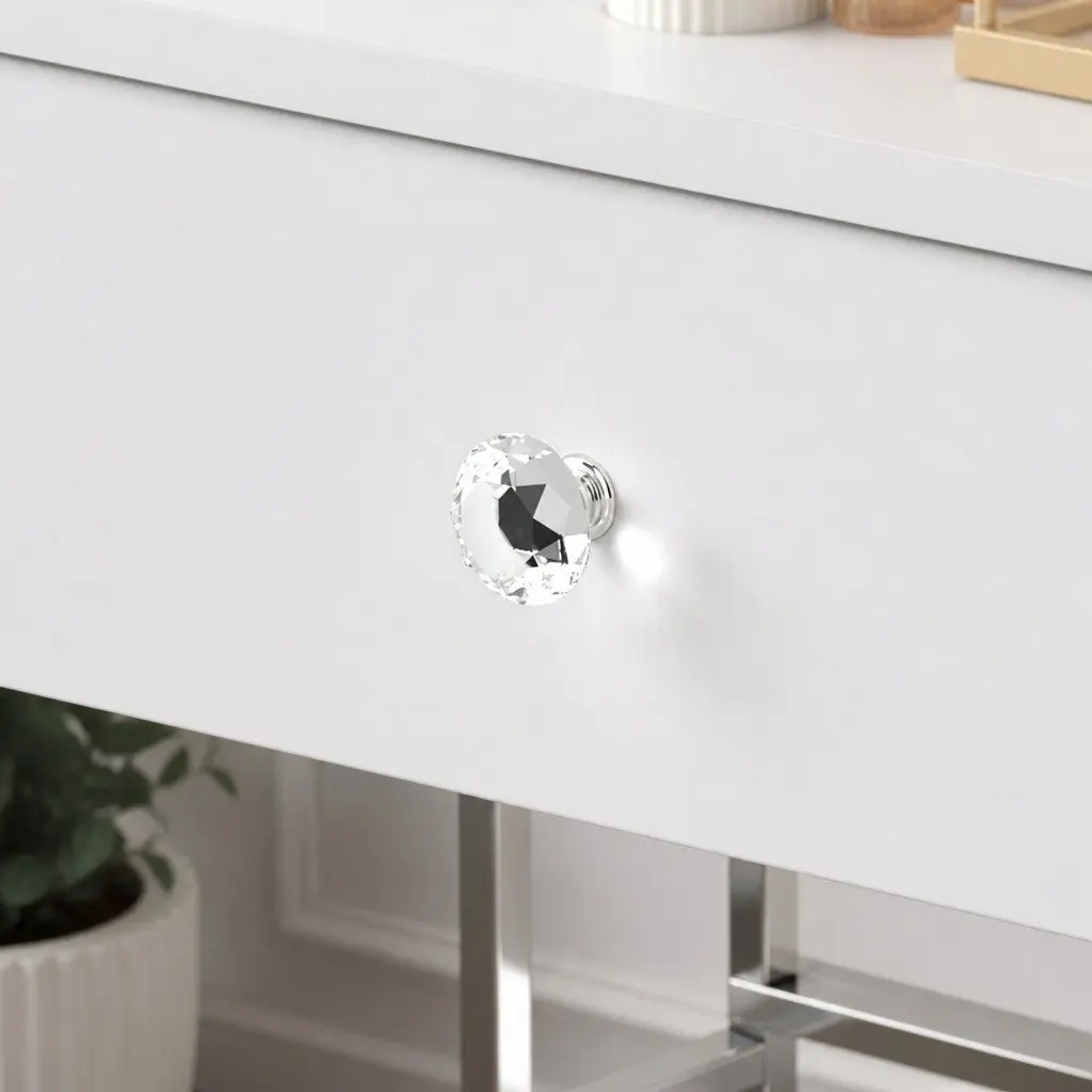 LED Dressing Table Vanity Desk with Stool 5 Storage Drawers White Tempered Glass