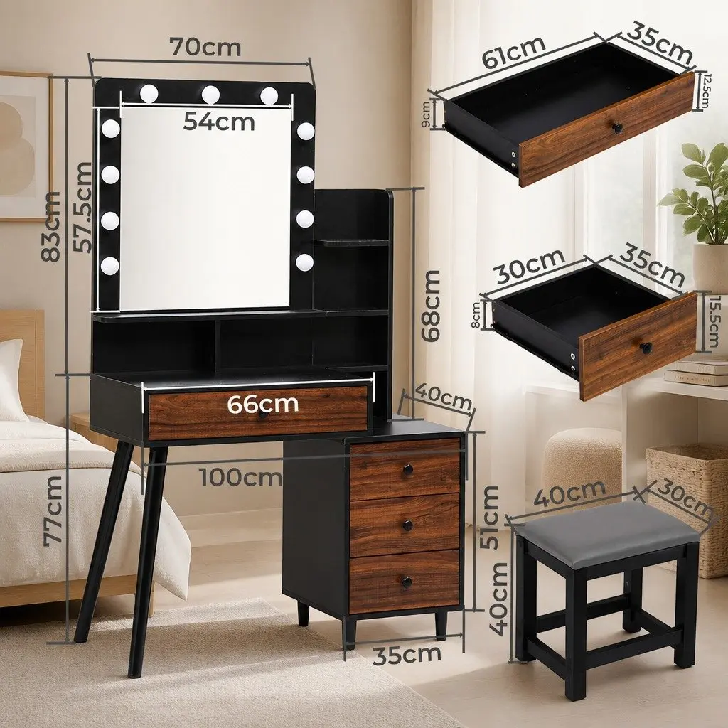 LED Makeup Vanity Stool Set with Storage Drawer
