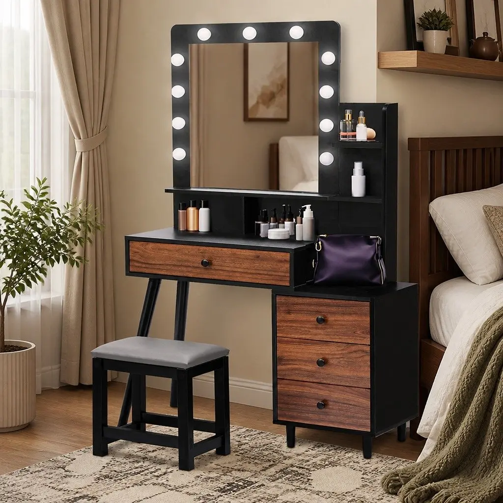 LED Makeup Vanity Stool Set with Storage Drawer