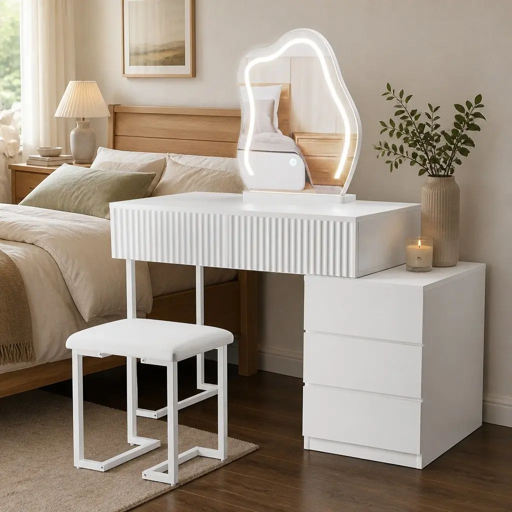 Dressing Table Set with LED Mirror and Stool