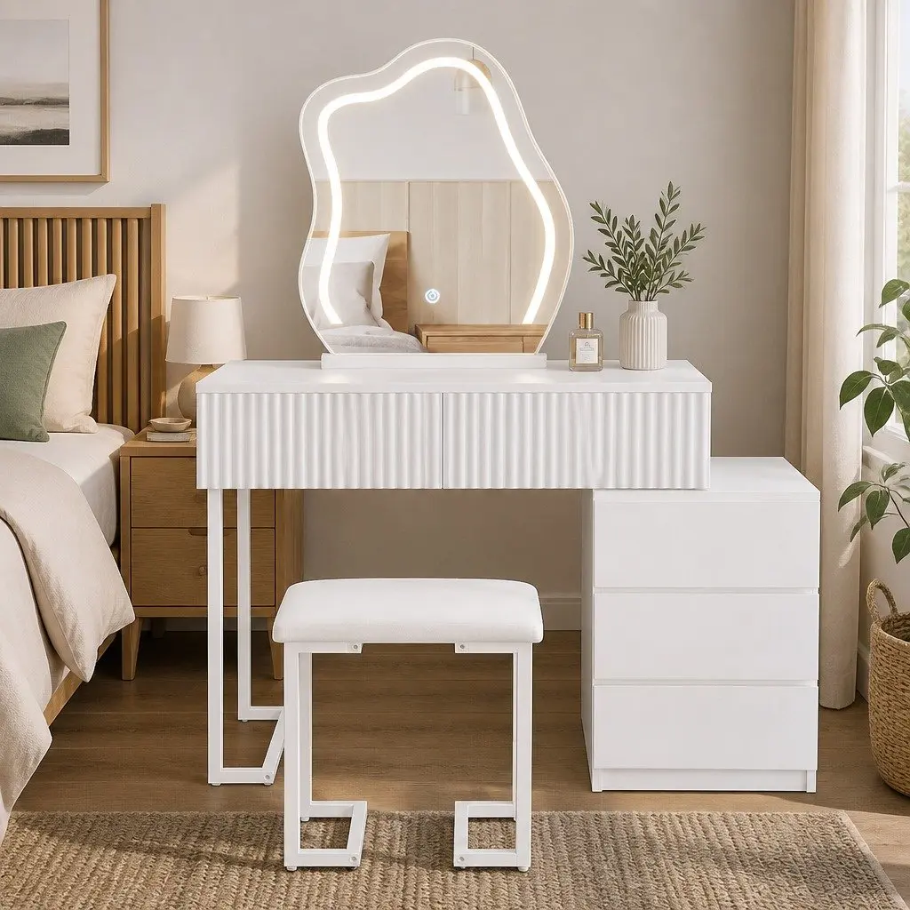 Dressing Table Set with LED Mirror and Stool