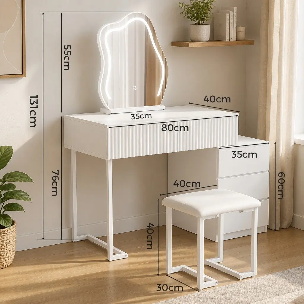 Dressing Table Set with LED Mirror and Stool