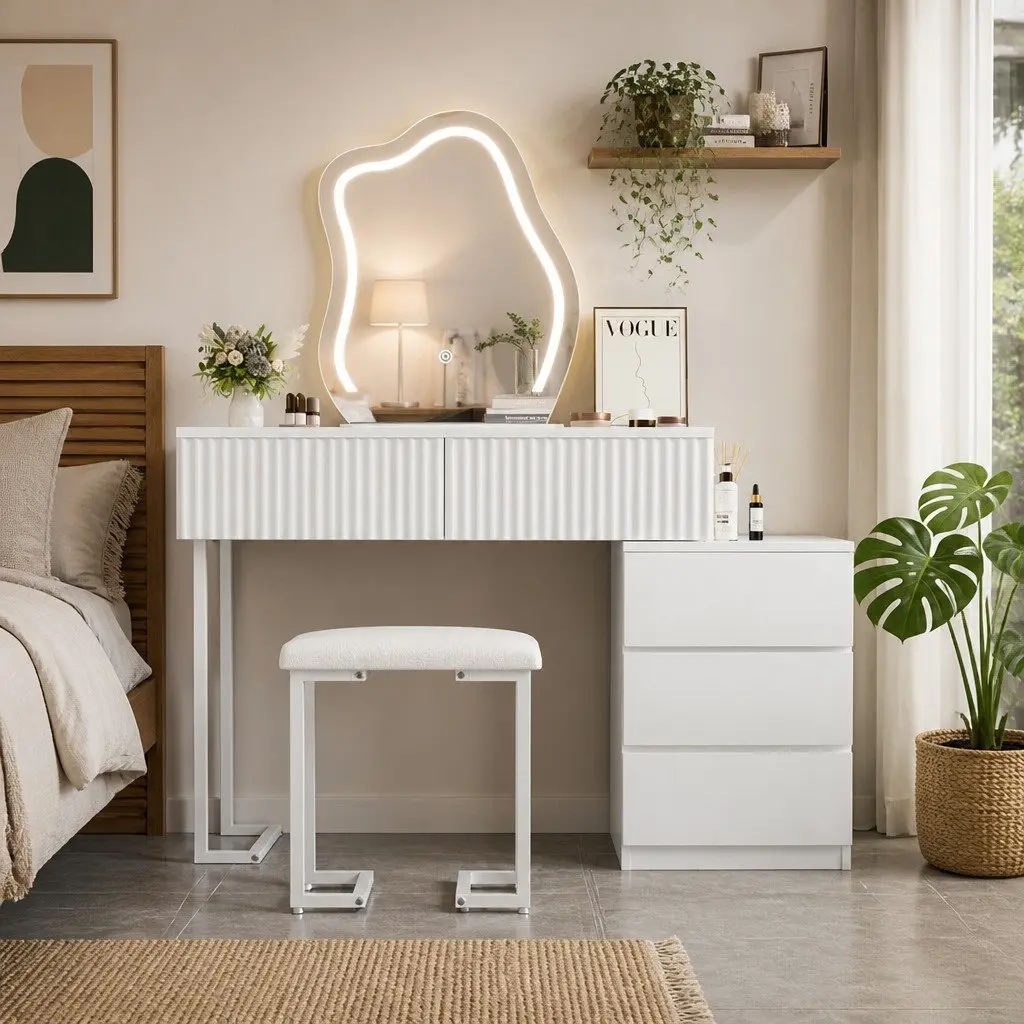 Dressing Table Set with LED Mirror and Stool