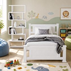 King Single Bed Frame and S-Shape Display Bookshelf Set