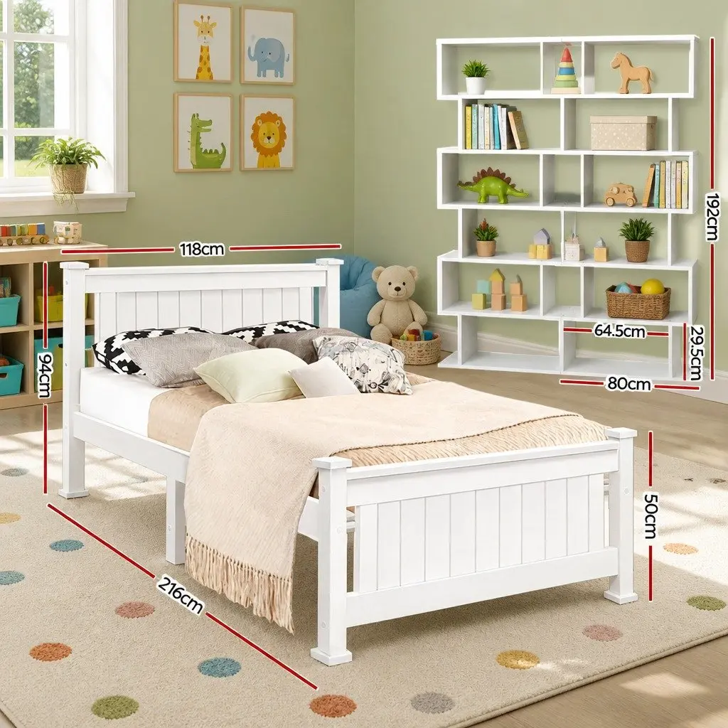 King Single Bed Frame and S-Shape Display Bookshelf Set