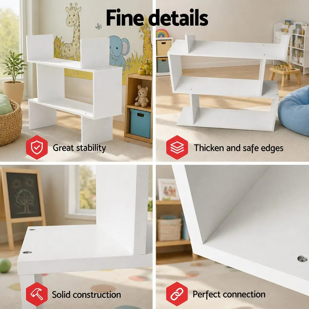 King Single Bed Frame and S-Shape Display Bookshelf Set