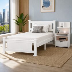 Stylish King Single Bed Frame with Bedside Table Storage