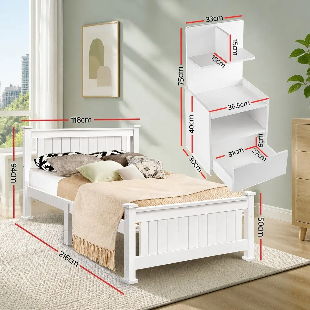 King Single Bed Frame with Bedside Table Storage