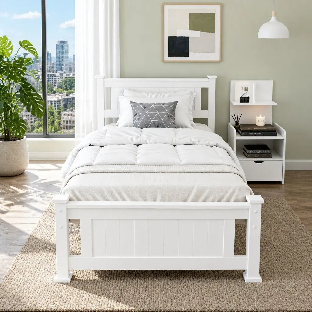 King Single Bed Frame with Bedside Table Storage