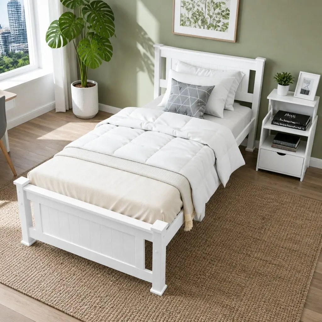 King Single Bed Frame with Bedside Table Storage