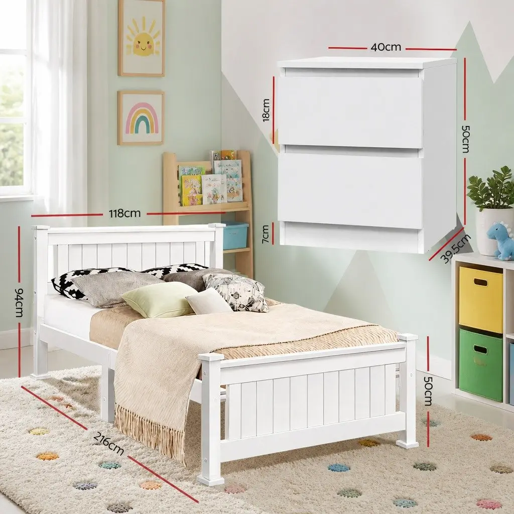 Wooden King Single Bed Frame with Bedside Table Set