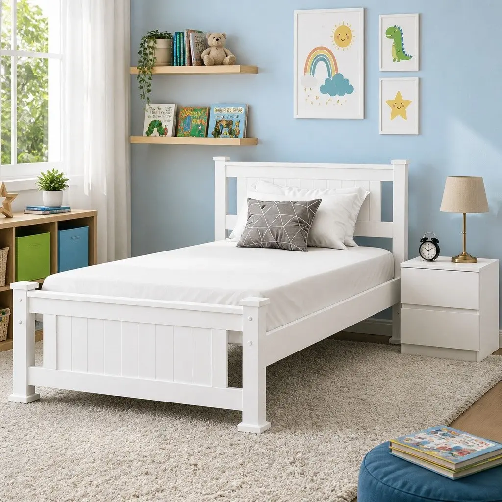 Wooden King Single Bed Frame with Bedside Table Set