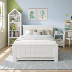 White King Single Bed Frame with Trundle and Nightstand