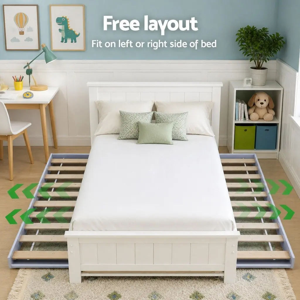 White King Single Bed Frame with Trundle and Nightstand