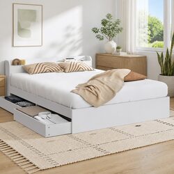 Inviting Queen Size Bed Frame with USB Ports and Storage