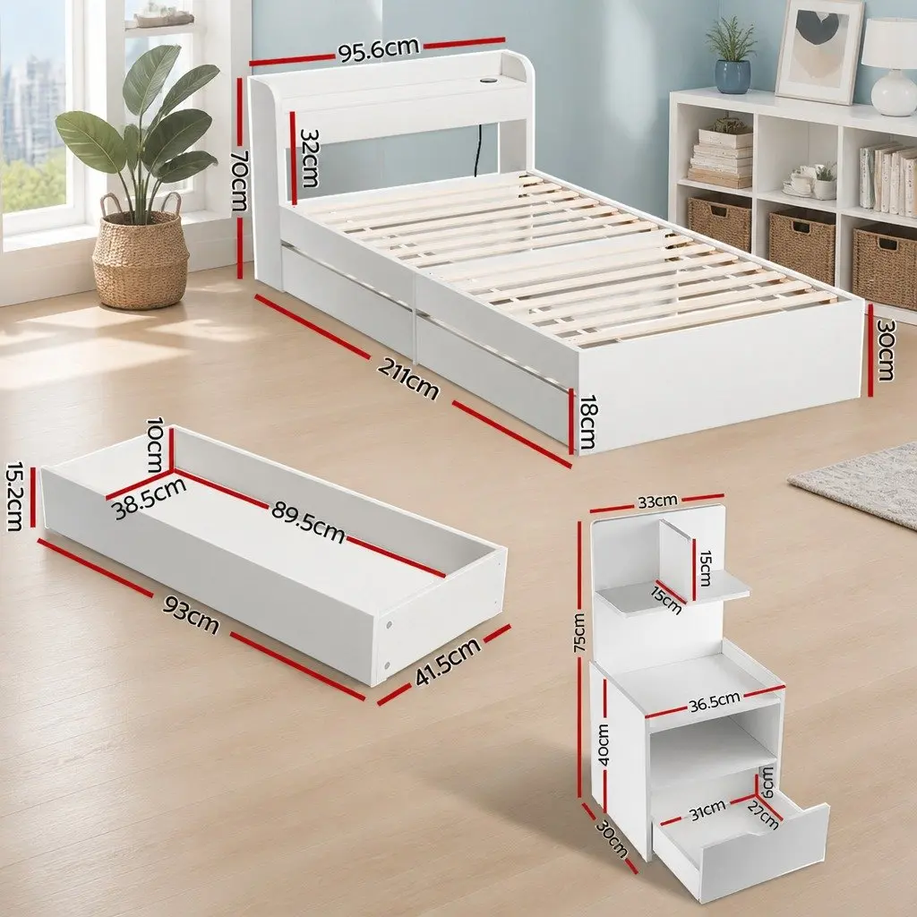 Bed Frame with USB Ports and Nightstand