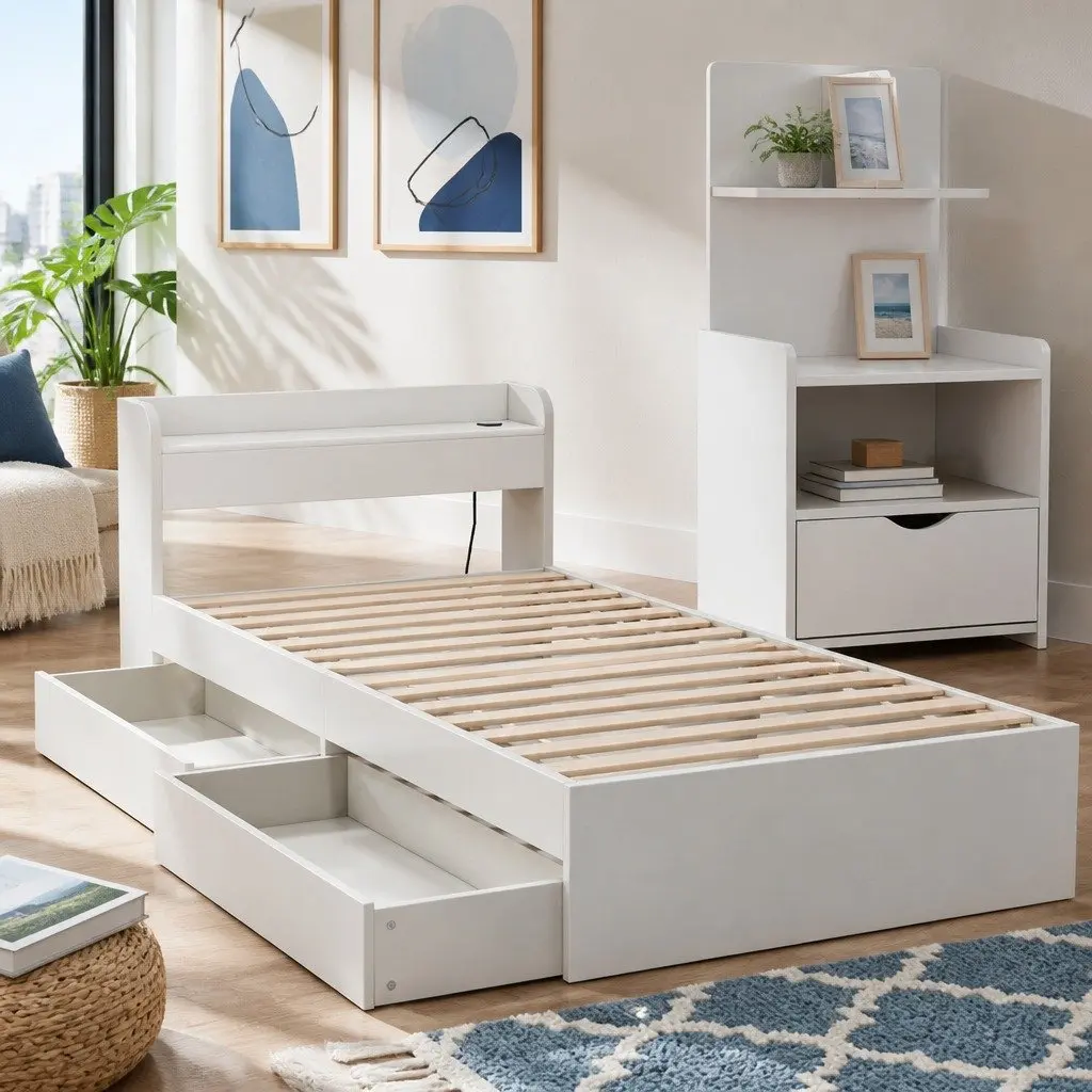 Bed Frame with USB Ports and Nightstand