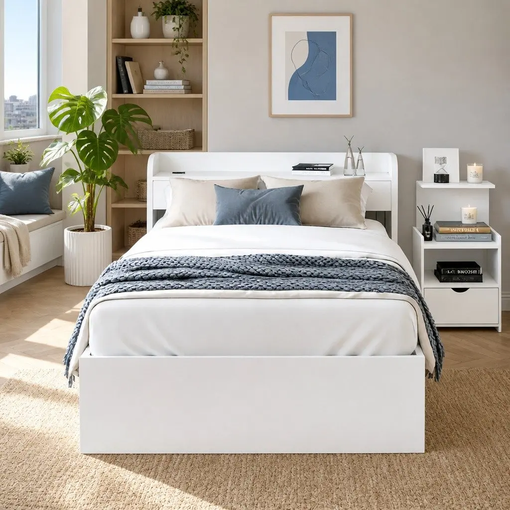Bed Frame with USB Ports and Nightstand