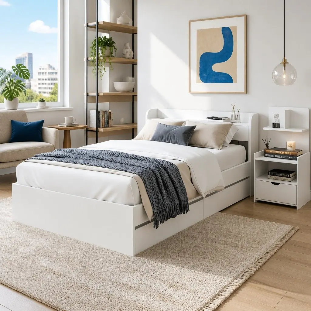 Bed Frame with USB Ports and Nightstand