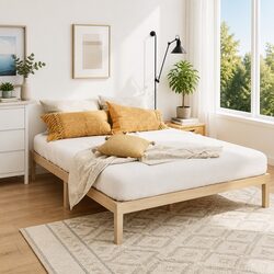 Wooden Double Bed Frame with Slatted Base for Comfort