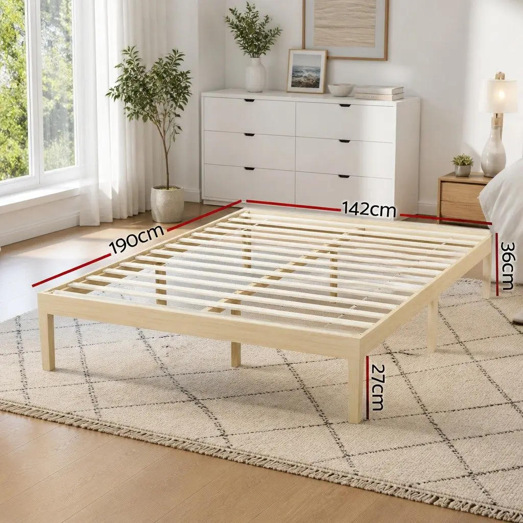 Wooden Double Bed Frame with Slatted Base for Comfort