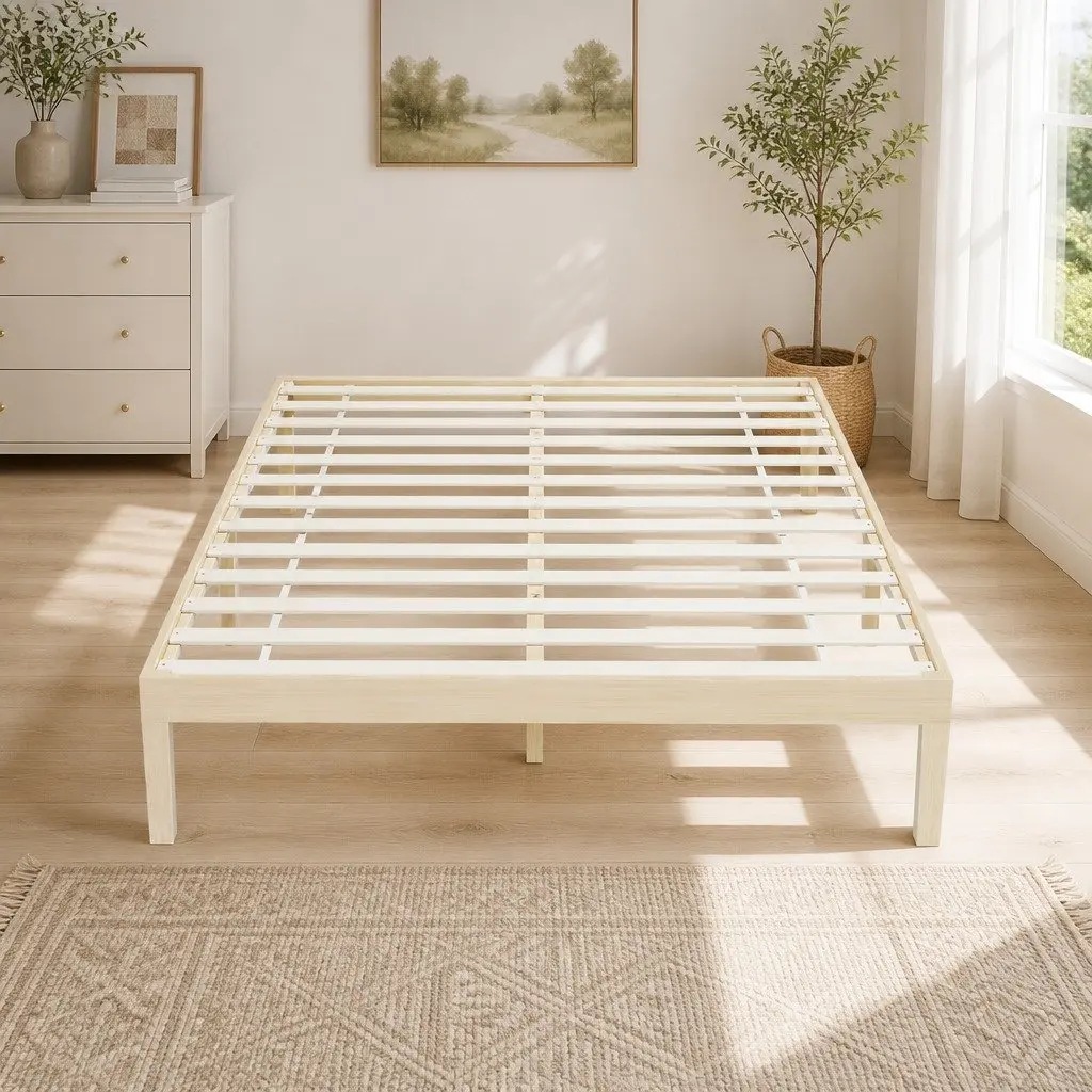 Wooden Double Bed Frame with Slatted Base for Comfort