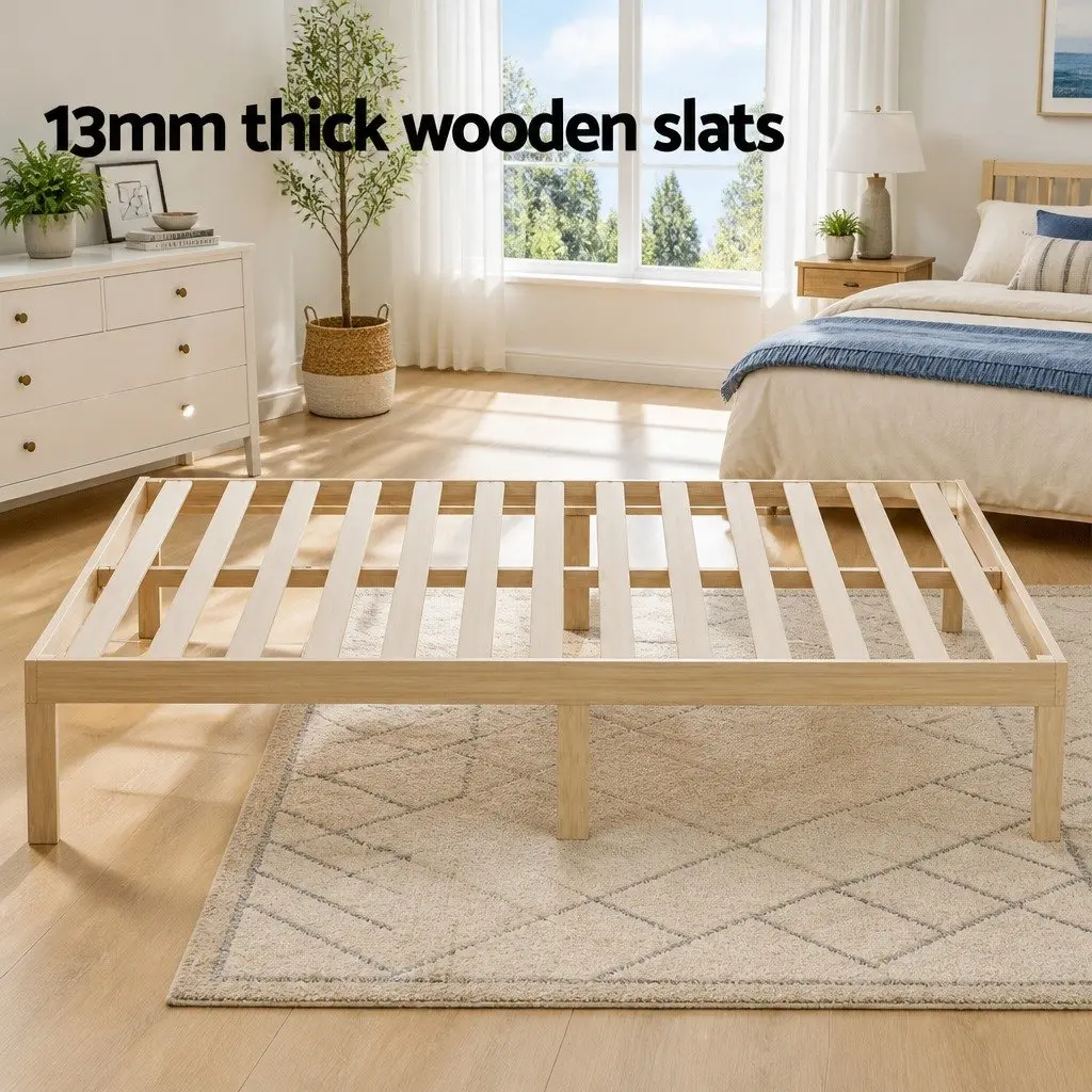 Wooden Double Bed Frame with Slatted Base for Comfort