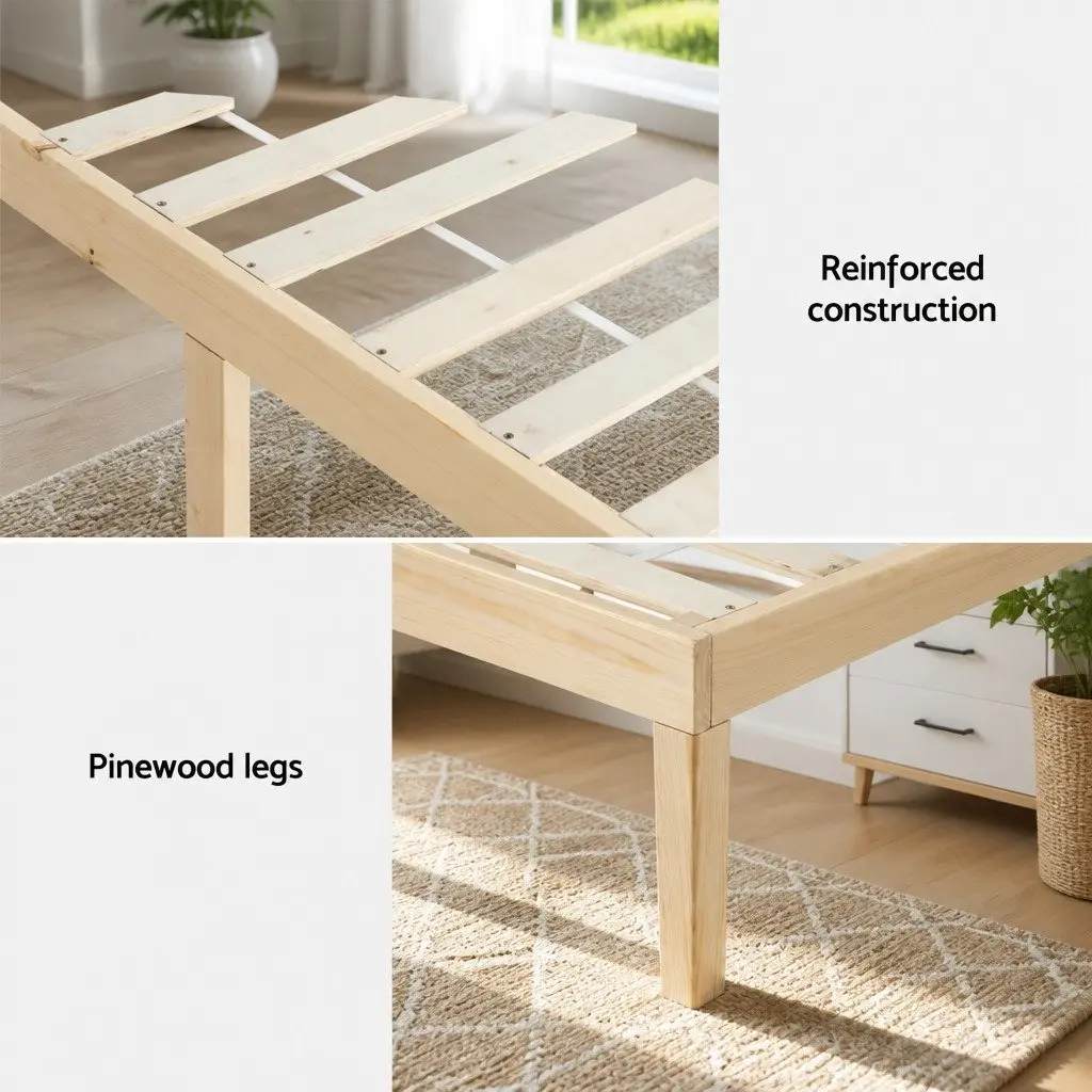 Wooden Double Bed Frame with Slatted Base for Comfort