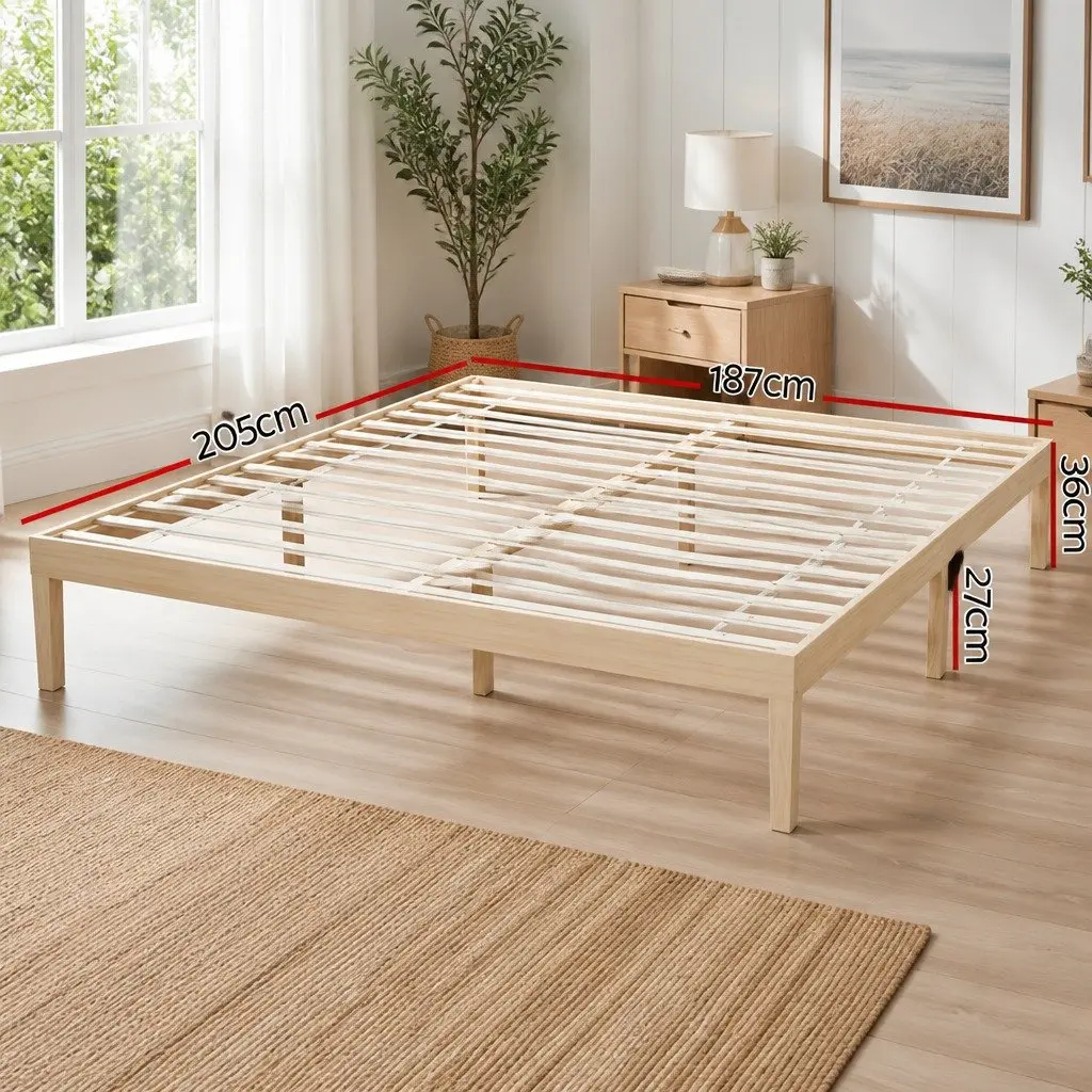 King Size Wooden Bed Frame Pine Slatted Base Minimalist Platform Bedroom