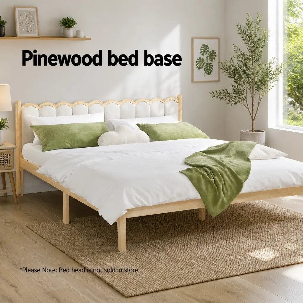 King Size Wooden Bed Frame Pine Slatted Base Minimalist Platform Bedroom