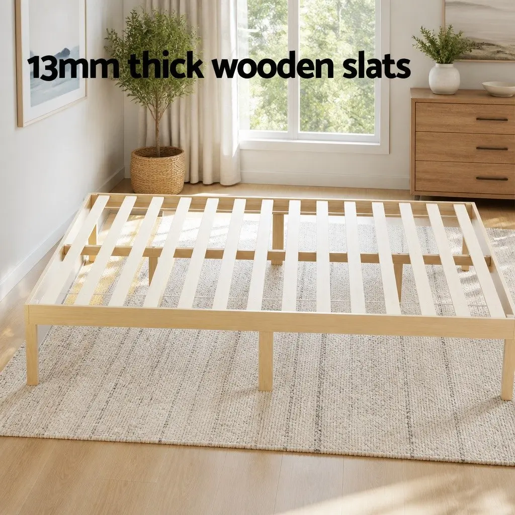 King Size Wooden Bed Frame Pine Slatted Base Minimalist Platform Bedroom