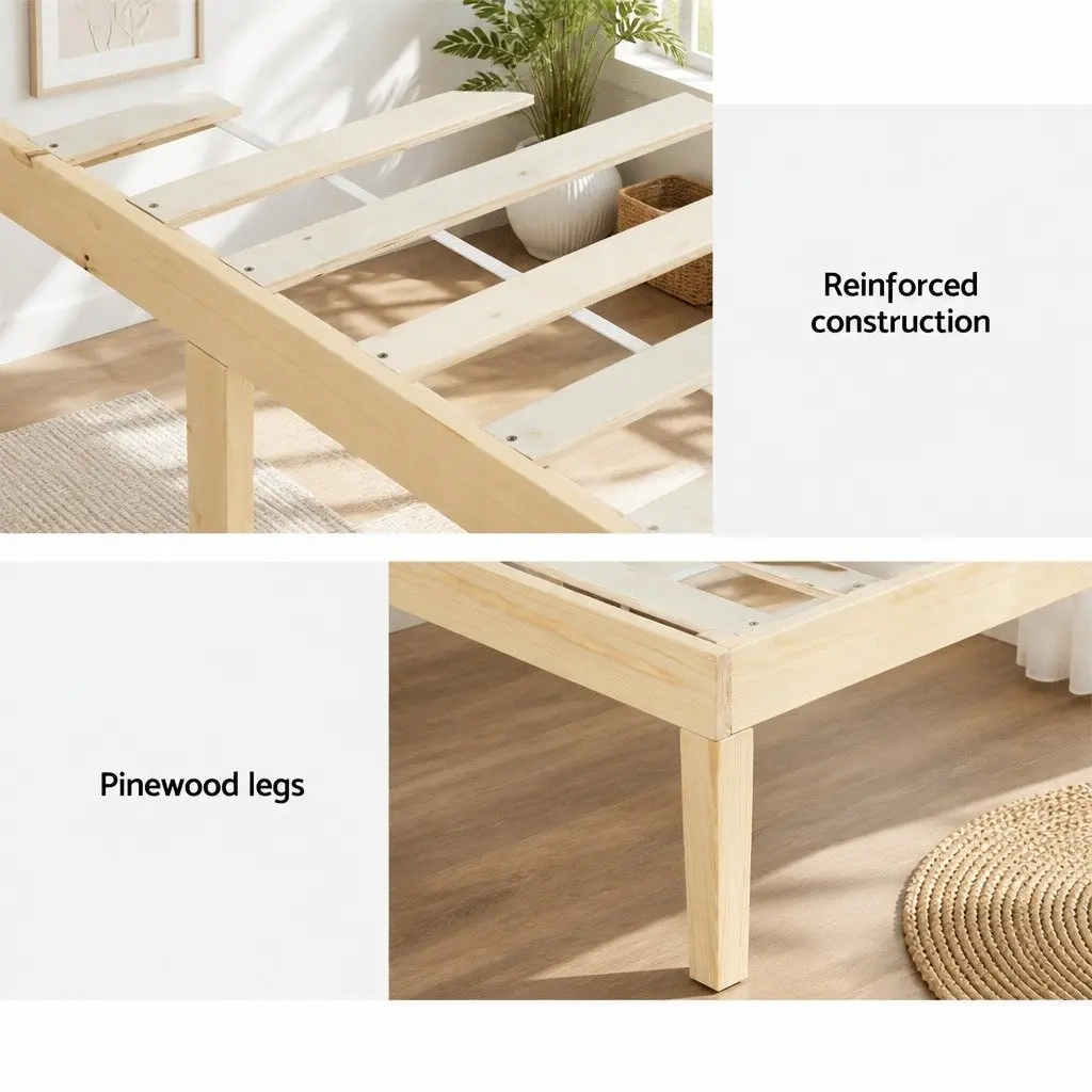 Queen Size Pinewood Bed Frame with Slat Base
